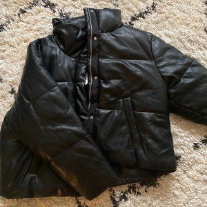 Abercrombie Black Vegan Leather Puffer Jacket